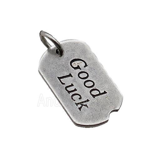 copper Rectangle pendant, Good Luck, antique silver