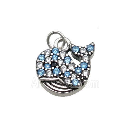 copper Dolphin pendant paved zircon, platinum plated