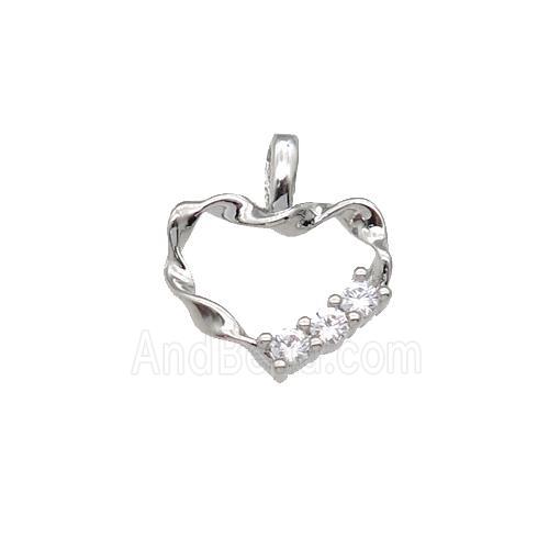 copper Heart pendant paved zircon, platinum plated