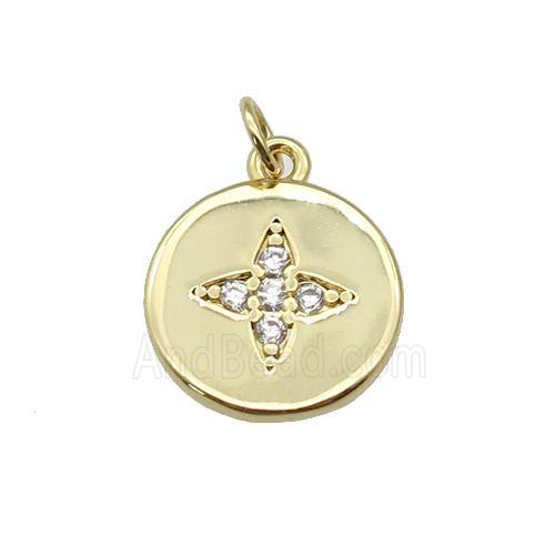 copper circle Star pendant paved zircon, gold plated