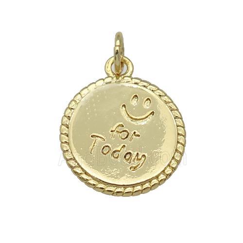 copper circle pendant, emoji for today, gold plated