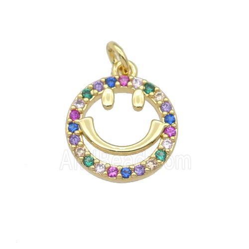 copper Emoji pendant paved zircon, gold plated