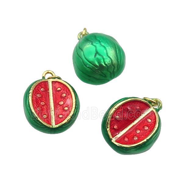 copper Watermelon pendant with enamel, gold plated