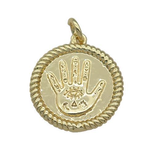 copper Hand pendant with eye, gold plated