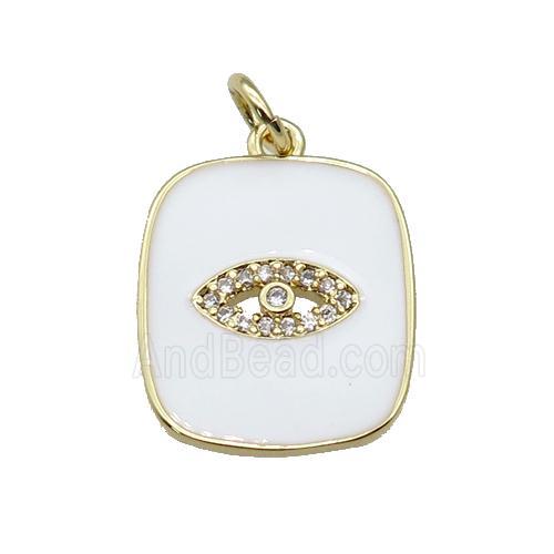 copper Rectangle pendant paved zircon with white enamel, eye, gold plated