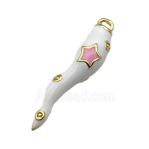 copper Capsicum pendant with white enamel, gold plated