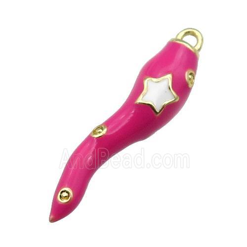 copper Capsicum pendant with hotpink enamel, gold plated