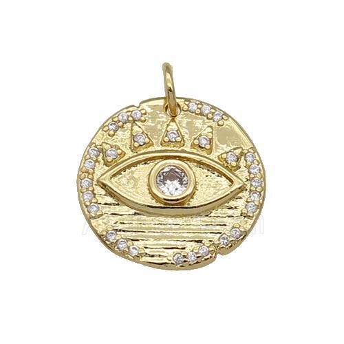 copper circle Eye pendant paved zircon, gold plated