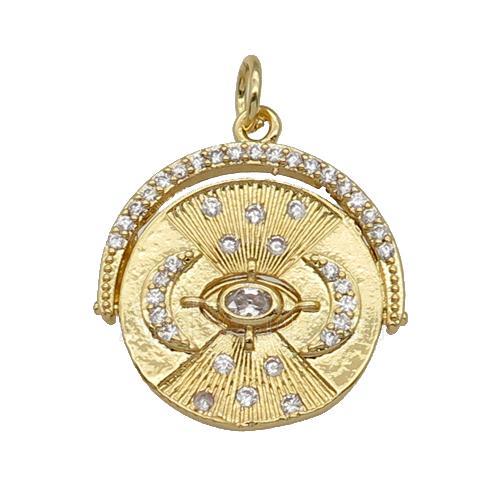 copper circle pendant paved zircon, moon, gold plated