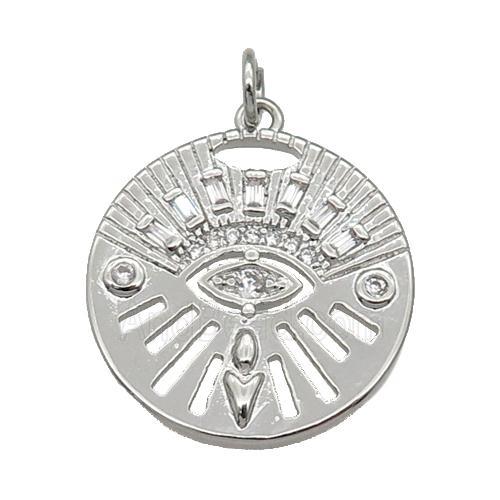 copper circle pendant paved zircon, platinum plated