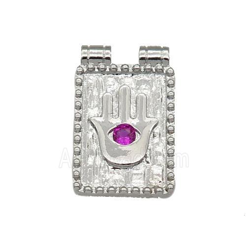copper rectangle Hand pendant paved zircon, platinum plated