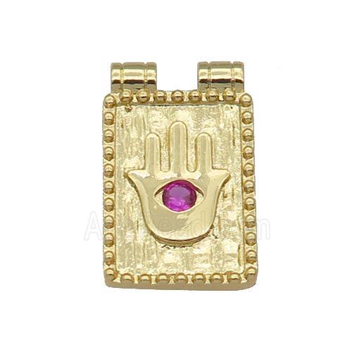 copper rectangle Hand pendant paved zircon, gold plated