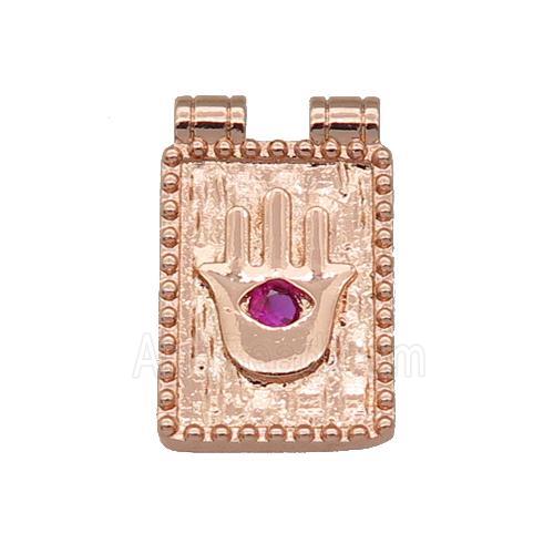 copper rectangle Hand pendant paved zircon, rose gold