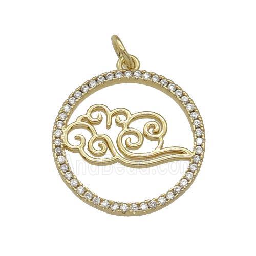copper circle pendant paved zircon, cloud, gold plated