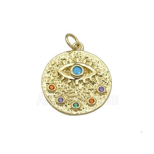 copper circle Eye pendant paved zircon, gold plated