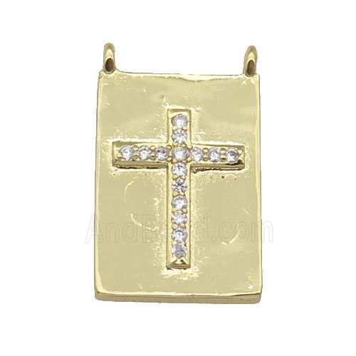 copper rectangle Cross pendant paved zircon, gold plated