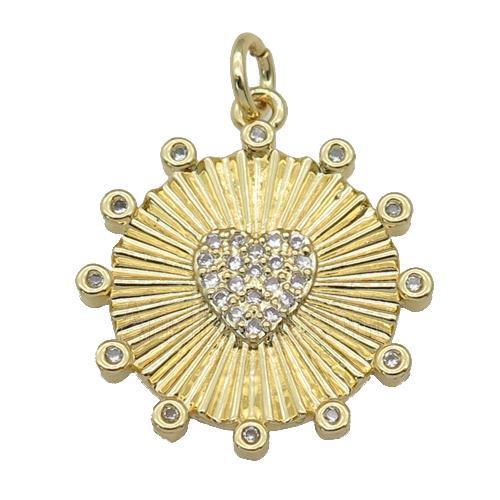copper circle Heart pendant paved zircon, gold plated