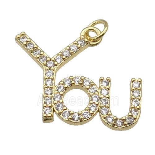 copper You pendant paved zircon, gold plated