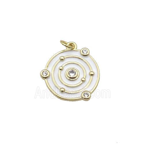 Copper Planet Pendant Pave Zirconia White Enamel Gold Plated