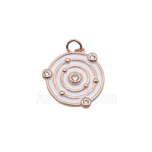 Copper Planet Pendant Pave Zirconia White Enamel Rose Gold