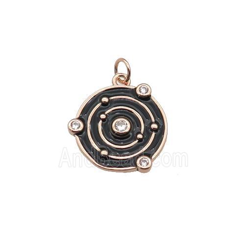 Copper Planet Pendant Pave Zirconia Black Enamel Rose Gold