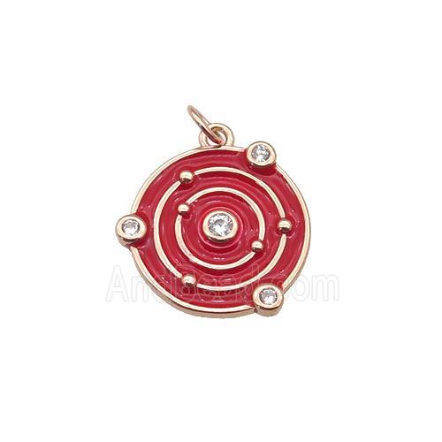 Copper Planet Pendant Pave Zirconia Red Enamel Rose Gold