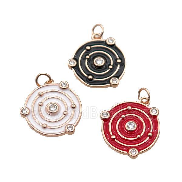 Copper Planet Pendant Pave Zirconia Enamel Rose Gold Mixed