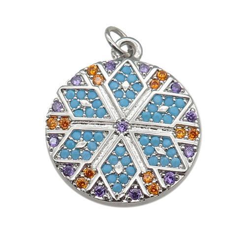 copper circle Star pendant paved zircon, platinum plated