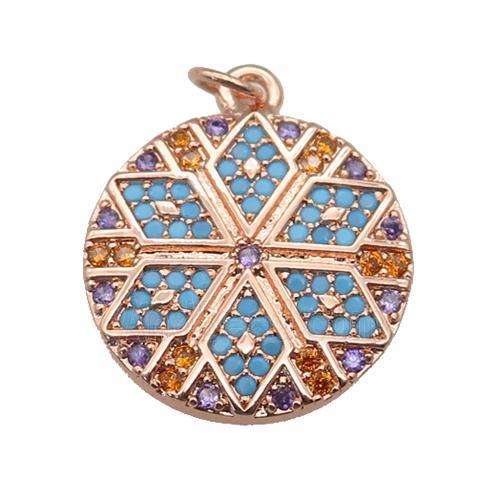 copper circle Star pendant paved zircon, rose gold