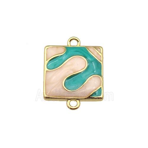 copper square connector with enamel, puzzle, gold plated