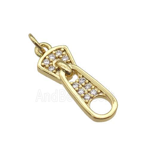 copper zipper charm pendant paved zircon, gold plated