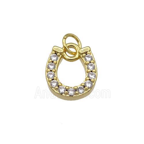 copper Horseshoe Good Luck Charm pendant paved zircon, gold plated