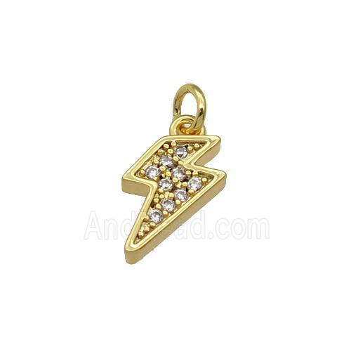 copper Lightning charm pendant paved zircon, gold plated