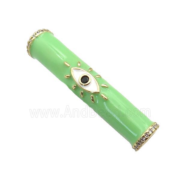 copper curved tube beads with appleGreen enamel, eye, gold plated