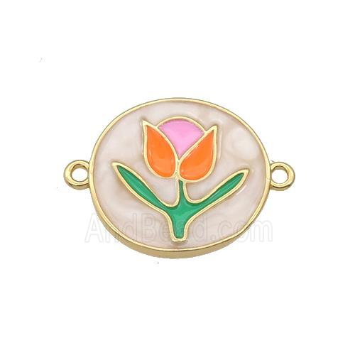 copper tulip connector with enamel, flower, gold plated