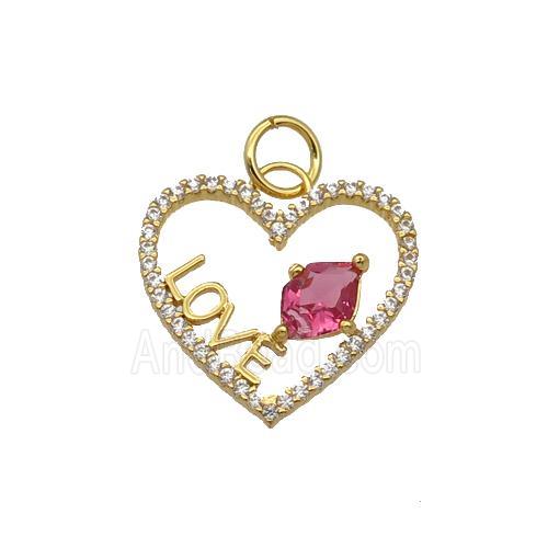 copper Heart pendant paved zircon, LOVE, gold plated