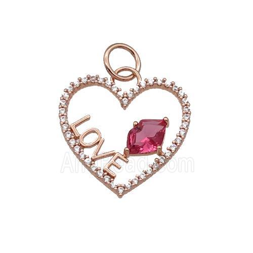 copper Heart pendant paved zircon, LOVE, rose gold