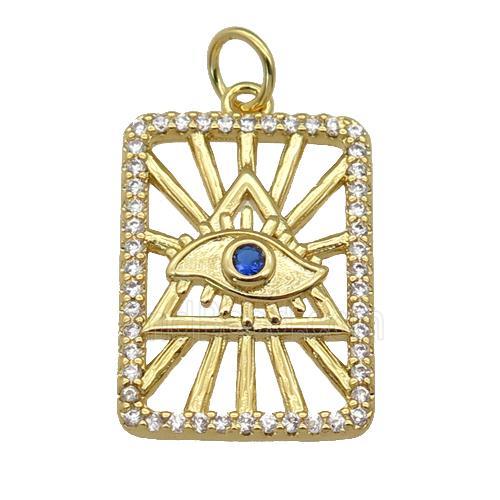 copper Rectangle pendant paved zircon, triangle, eye, gold plated