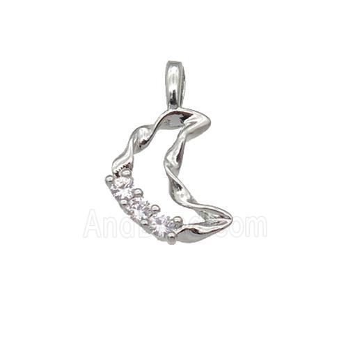 copper Moon pendant paved zircon, platinum plated