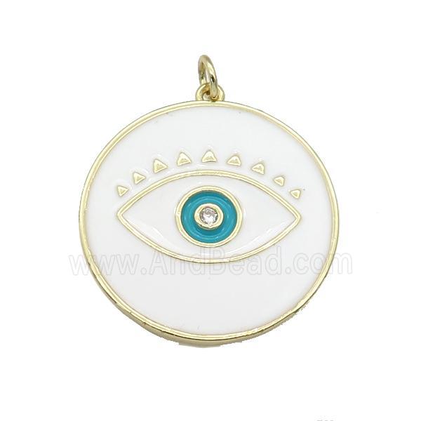copper coin Eye pendant with withe enamel, gold plated