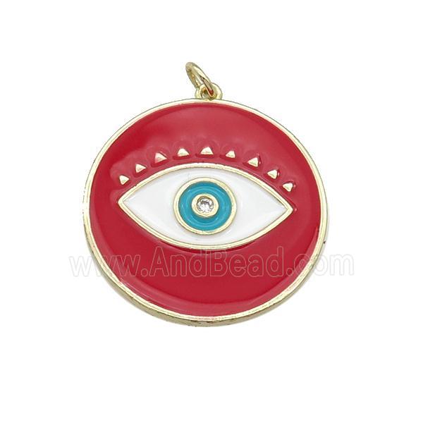 copper coin Eye pendant with red enamel, gold plated