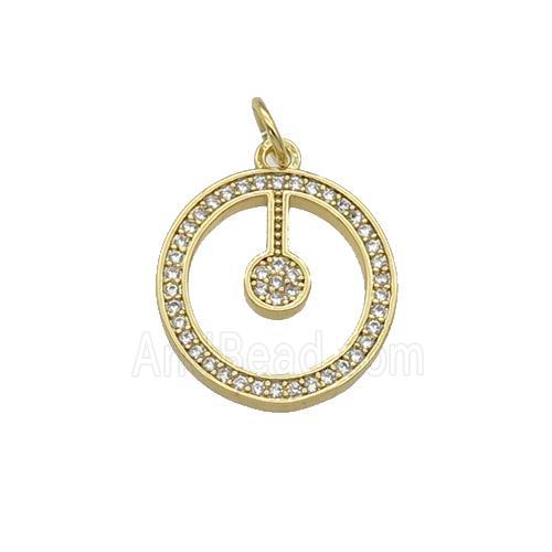 copper coin pendant paved zircon, gold plated