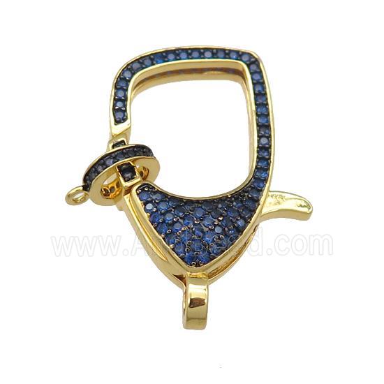 copper Lobster Clasp paved blue zircon, gold plated