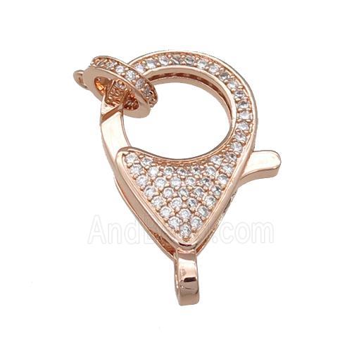 copper Lobster Clasp paved zircon, rose gold