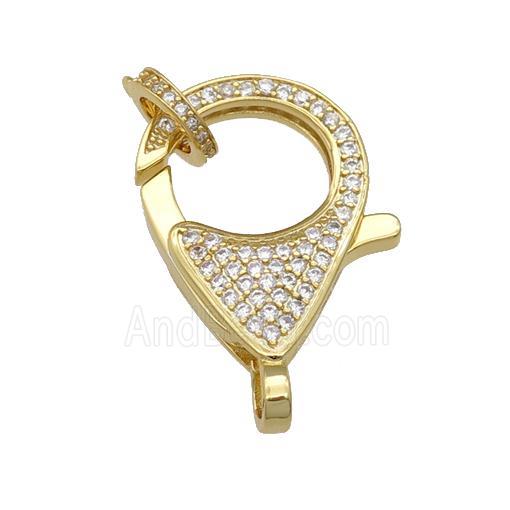 copper Lobster Clasp paved zircon, gold plated