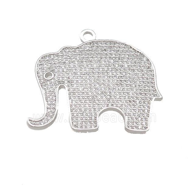 copper Elephant charm pendant paved zircon, platinum plated