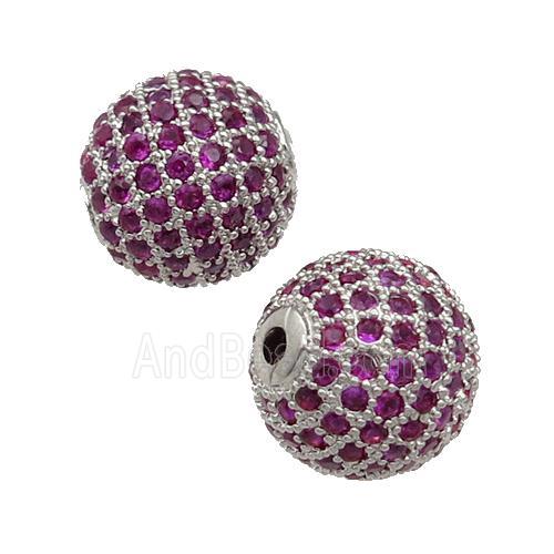 round copper Beads pave hotpink zircon, platinum plated