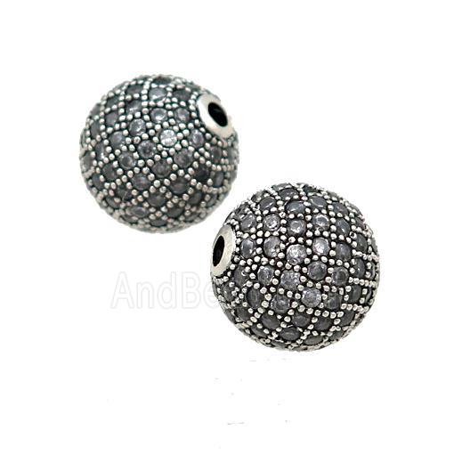 round copper Beads pave gray zircon, platinum plated