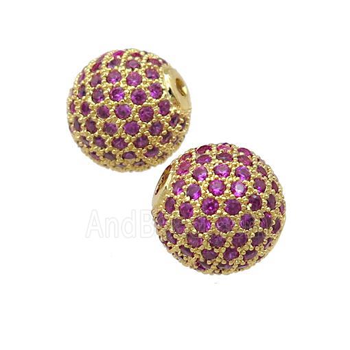 round copper Beads pave hotpink zircon, gold plated