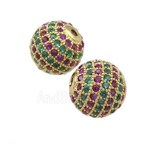 round copper Beads paved zircon, gold plated